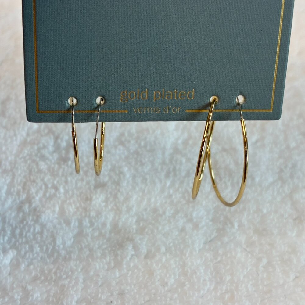 Gold Plated 2-Pair Hoop Earrings Jewelry - Picture 4 of 4